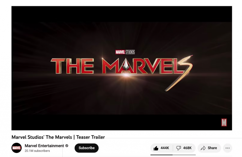 Trailer The Marvels telah menjadi trailer paling tidak disukai dalam Marvel Cinematic Universe di platform YouTube
