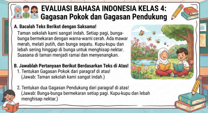
Soal Evaluasi Bahasa Indonesia Kelas 4 Materi Gagasan Pokok dan Gagasan Pendukung